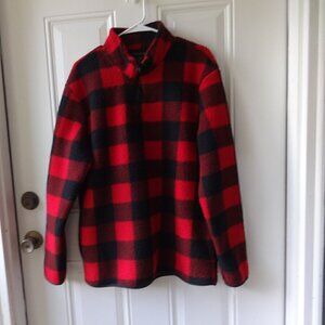 Old River men's L fleece Red and Black  plaid pull over jacket front neck zipper